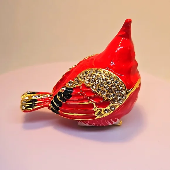 Cardinal Metal Enameled Trinket Box - Picture 4 of 6